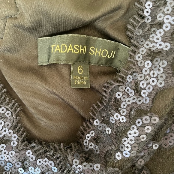 Tadashi Shoji Sequin Lace Banded Navy Black Sheath Cocktail Dress Whimsigoth - Picture 9 of 12